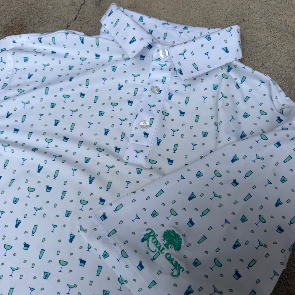 Straight Down | Performance Polo Athletic Cocktail Print White Mens XL Golf Tee